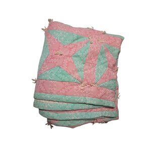 Handmade Pink & Green Star Patchwork Quilt w Heart Print Back 82x68